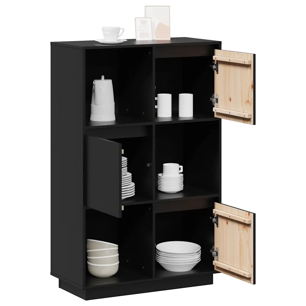 Credenza-Buffet-Armadio da cucina Nera 74x35x117 cm in Legno Massello di Pino
