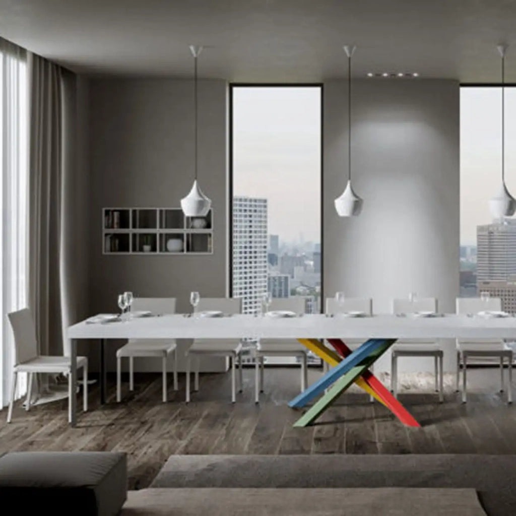 Tavolo allungabile 120/224x90 cm Volantis colore bianco frassino gambe multicolore 4/C