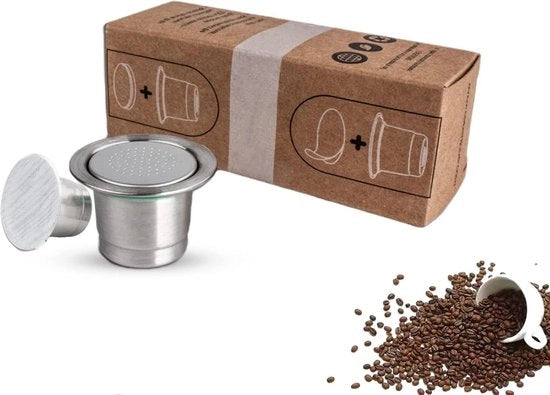 Set di utensili per caffè riciclabile - capsule navulabili in acciaio inossidabile - per macchina Nespresso - ecocompatibile.