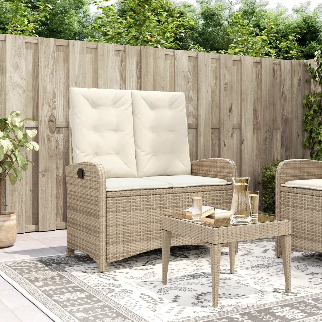 Panca Reclinabile da Giardino con Cuscini-Sgabello-Sedia da esterno Beige in Polyrattan 872613