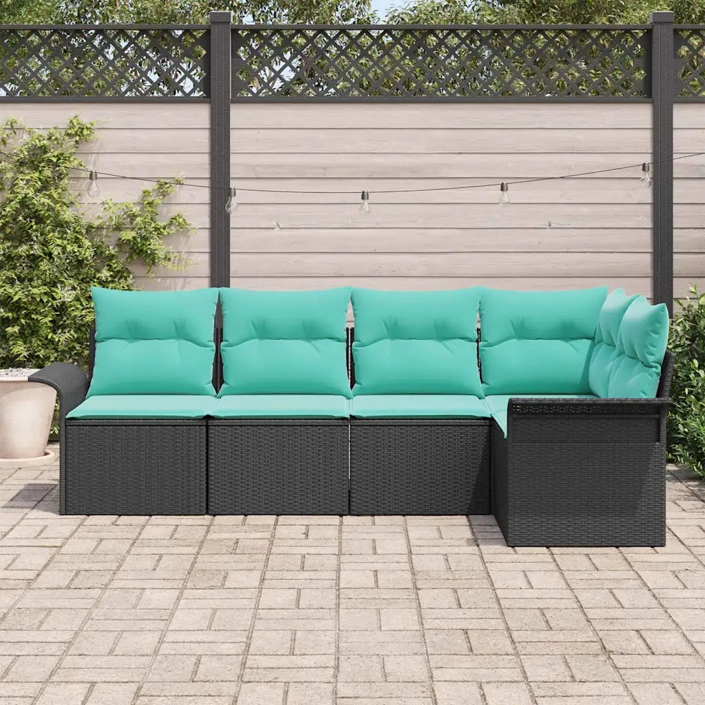 Set Divano da Giardino con cuscino 5 pcs Nero polyrattan 3345366