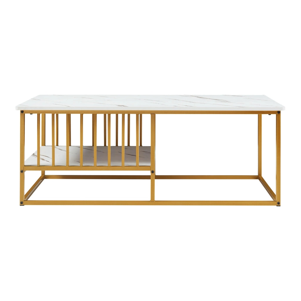 Tavolino/consolle 120 x 60 x 42 cm effetto marmo bianco e oro 03_0010836