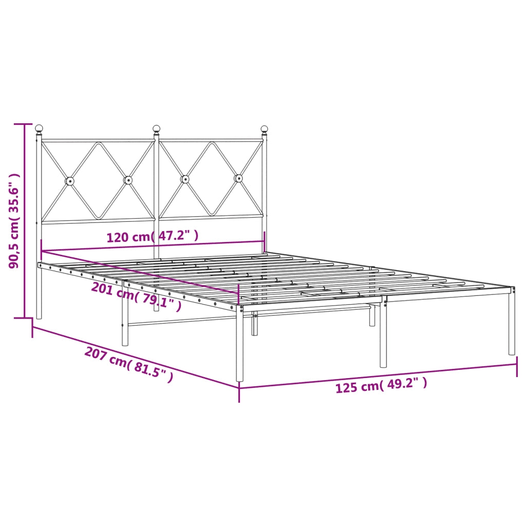 Letto matrimoniale | Letto per adulti | Giroletto con Testiera in Metallo Bianco 120x200 cm