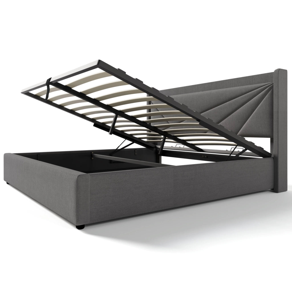 Letto matrimoniale imbottito con contenitore, USB e USB-C, 160x200 cm