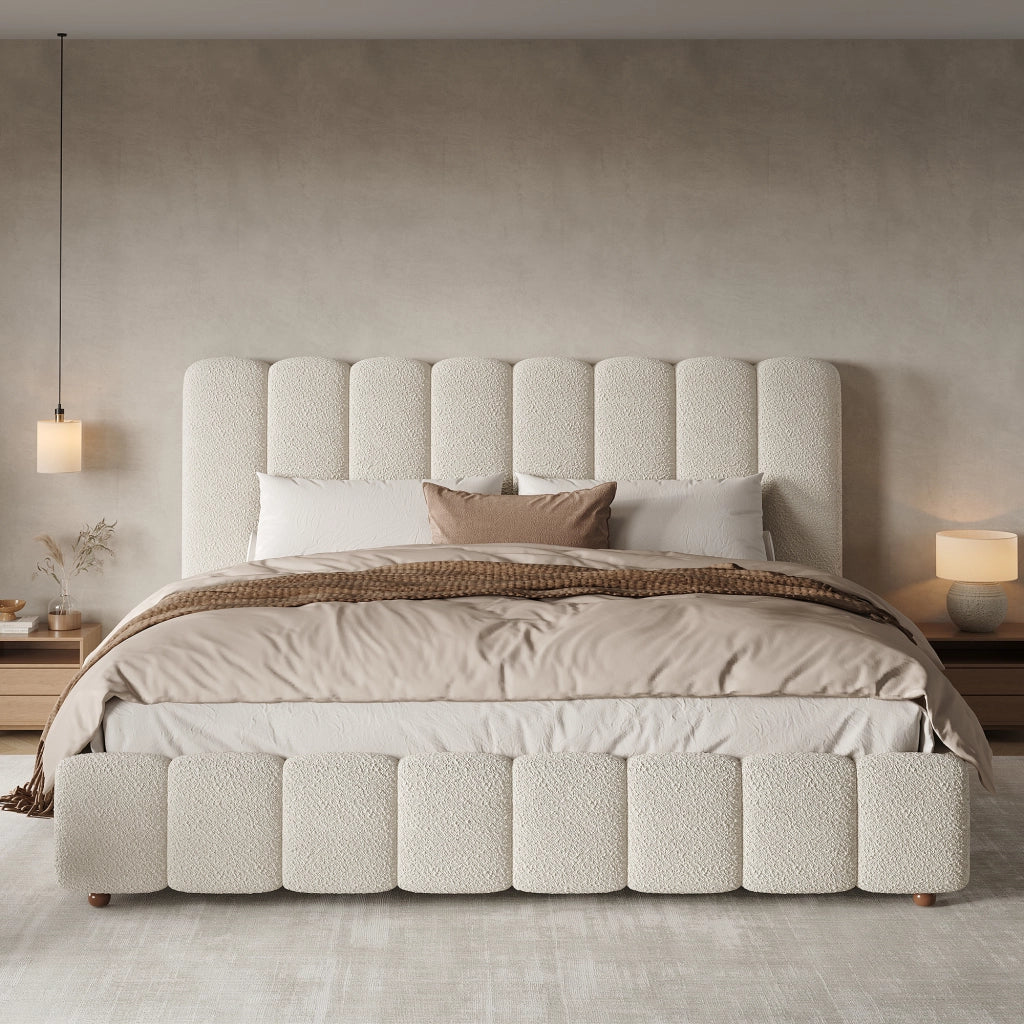 letto imbottito bouclé bianco 160 x 200 cm