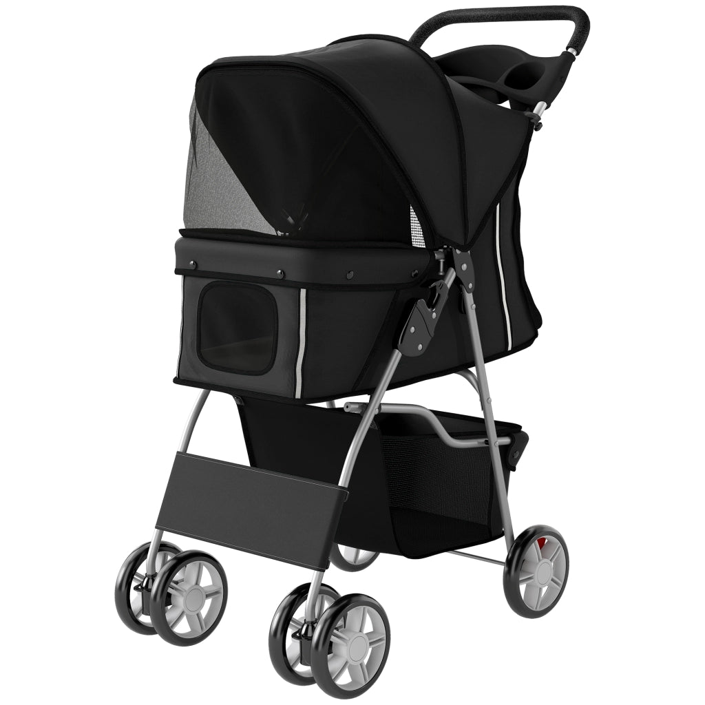 Passeggino per Cani Pieghevole con Cestino e Portabicchiere, Peso Max. 10 kg, 77x44x102 cm, Nero