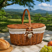 Cesto Picnic Cuore grande in Vimini e Juta con coperchio cm 45 x 35 x h 21
