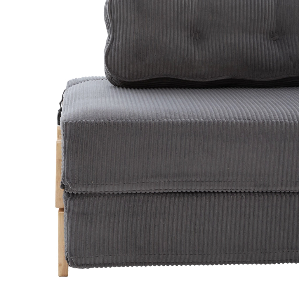 Poltrona letto pieghevole in corduroy grigio scuro; design nordico; 90x86x84 cm; con struttura in legno
