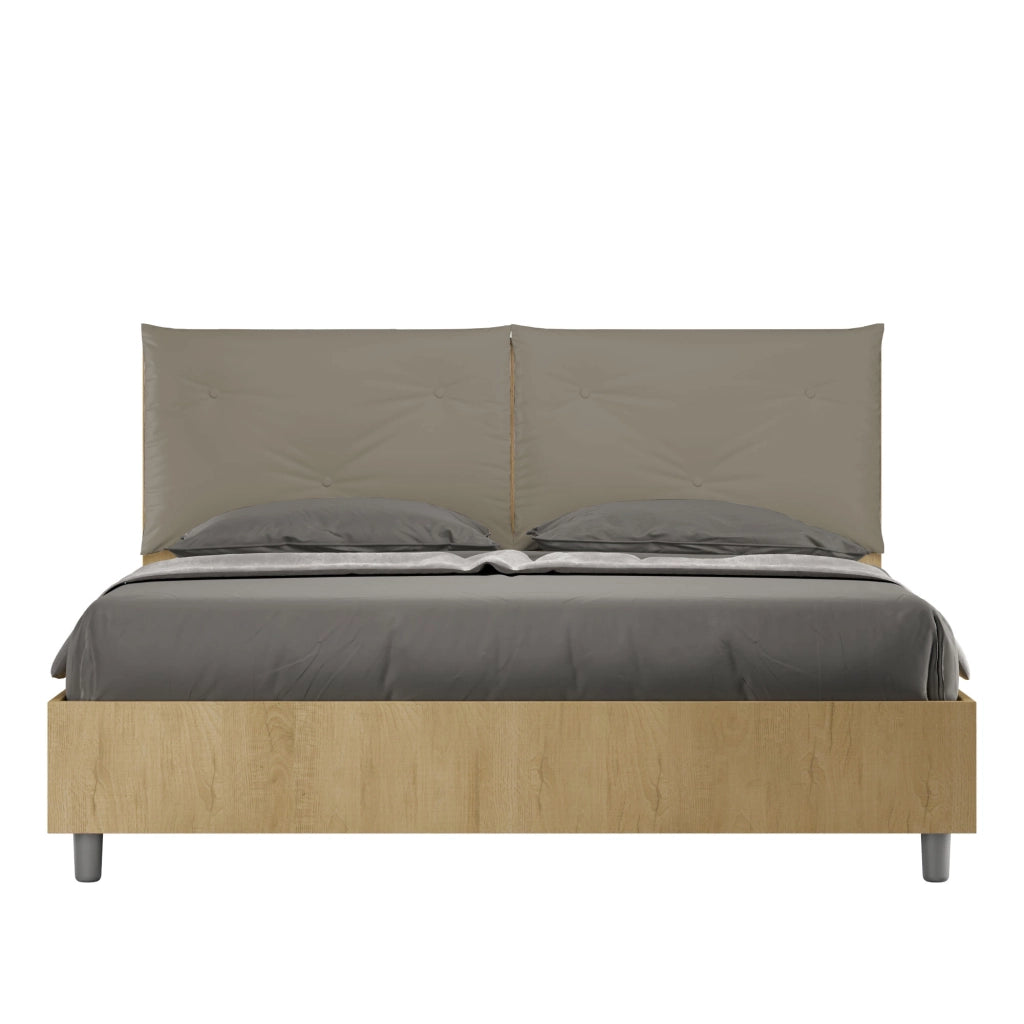 BS COM Letto matrimoniale contenitore 160x190 Quercia cuscini similpelle cappuccino