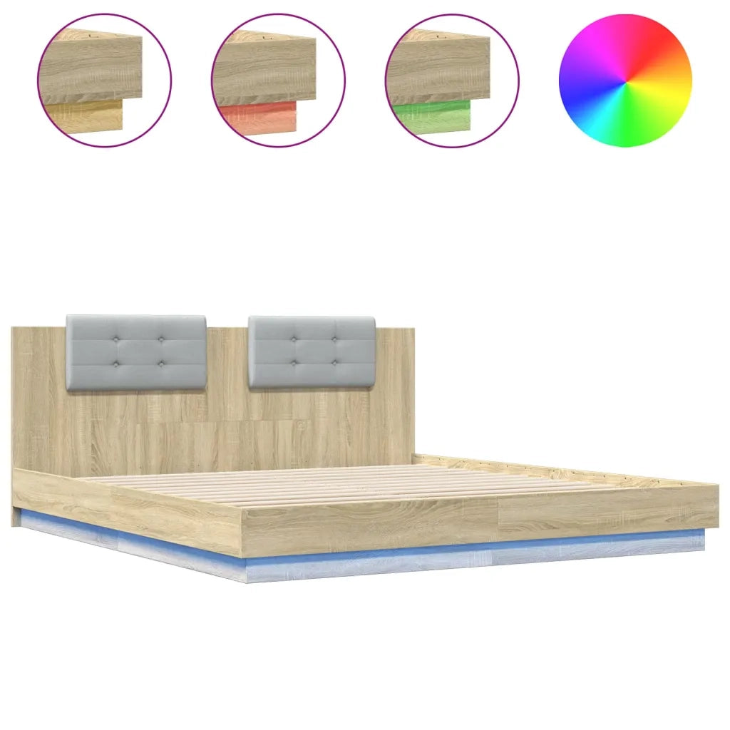 Giroletto con Testiera e LED-Struttura Letto con testiera Rovere Sonoma 160x200 cm 661364
