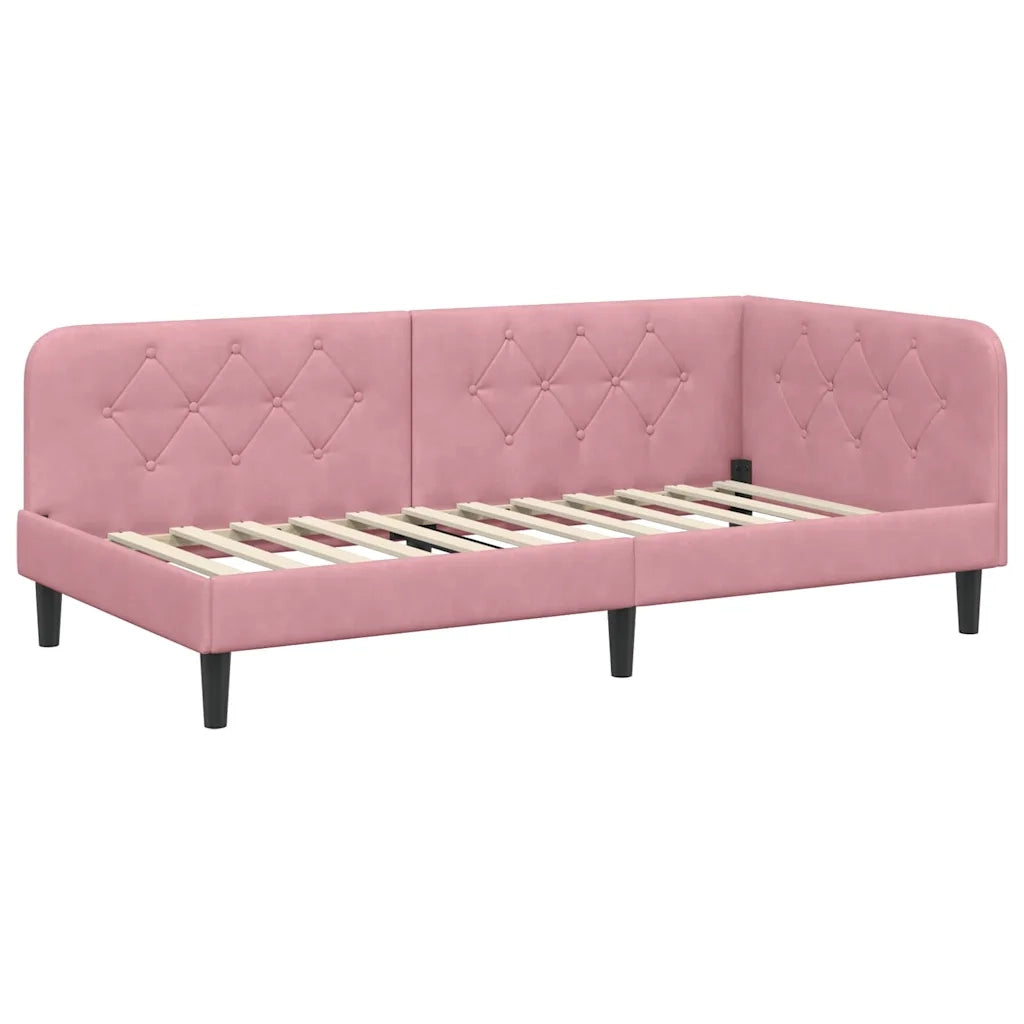 Cornice del letto ad angolo Rosa 90 x 190 cm Velluto 3394147