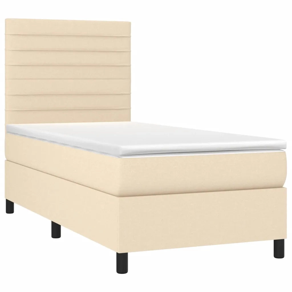 Letto a Molle con Materasso e LED-Struttura Letto con Materasso Crema 90x190 cm in Tessuto 679095
