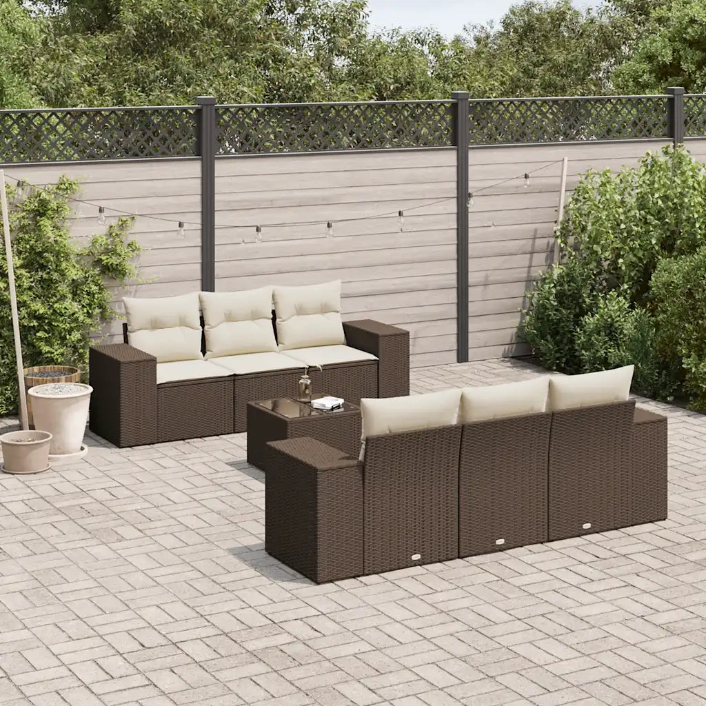 Set Divani da Giardino 7 pz con Cuscini Marrone in Polyrattan 3222312