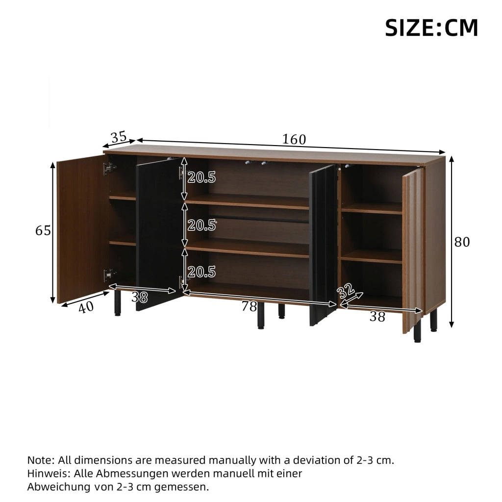 BUFFET 160x35x80 cm in Truciolato Noce e Nero con 4 Ante