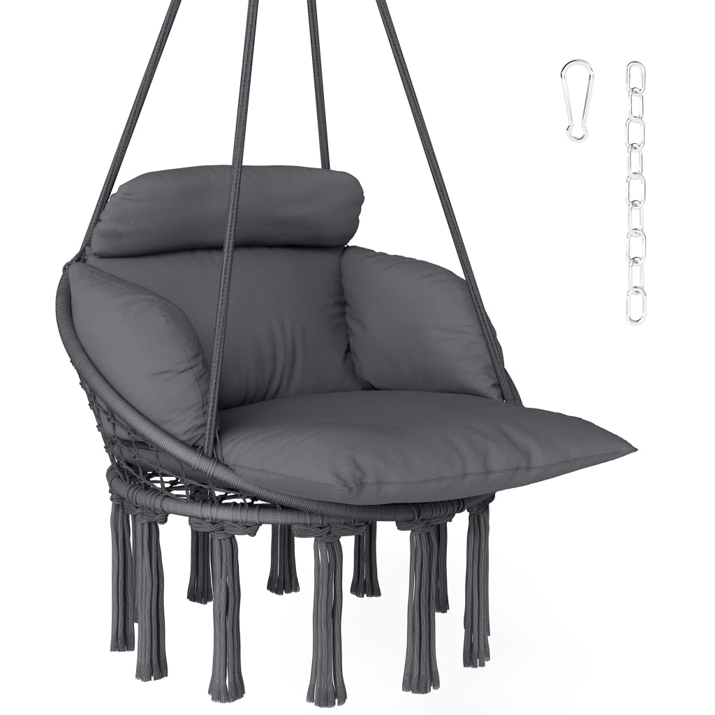 Poltrona sospesa con cuscino imbottito e frange ¨C Xylo ¨C grigio scuro 80x60x40 cm