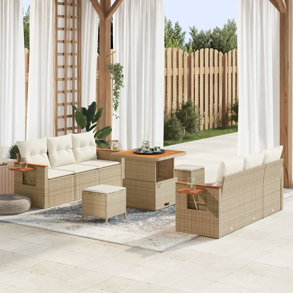 Set Divano da Giardino 9 pcs Beige polyrattan