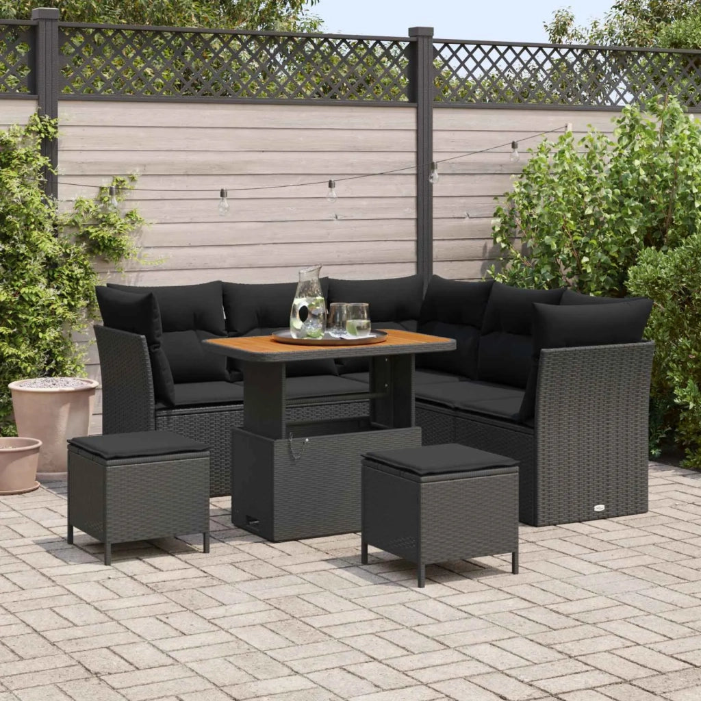Set Divano da Giardino con cuscino con archiviazione 8 pcs Nero