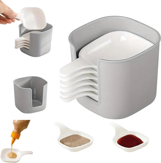 Set di contenitori per dip per 7 persone con scatola di conservazione - comprensivo di 6 contenitori per dip e un sostegno, contenitori per dip mini con manico e scatola di conservazione - ideale per feste e pic nic - bianco