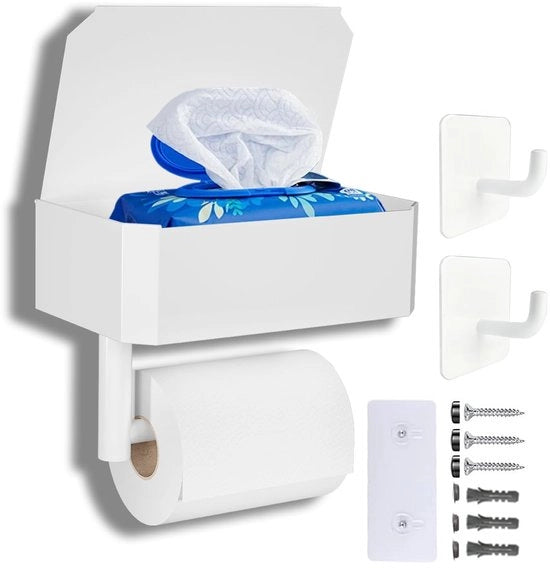 Supporto per carta igienica senza fori, Supporto per carta igienica bianco, Supporto per carta igienica con contenitore umido