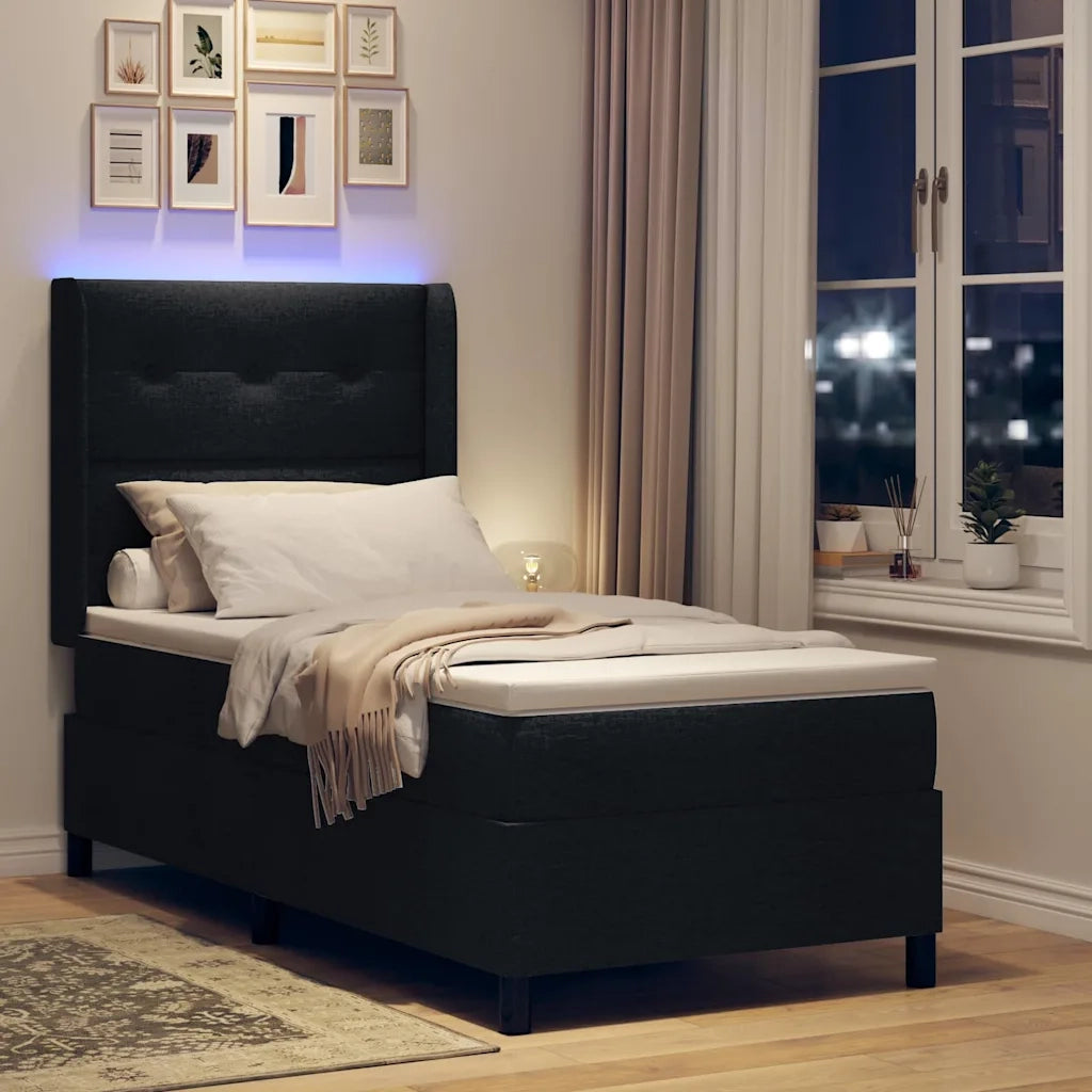 Letto a Sorgente LED con materasso Nero 80 x 200 cm Tessuto