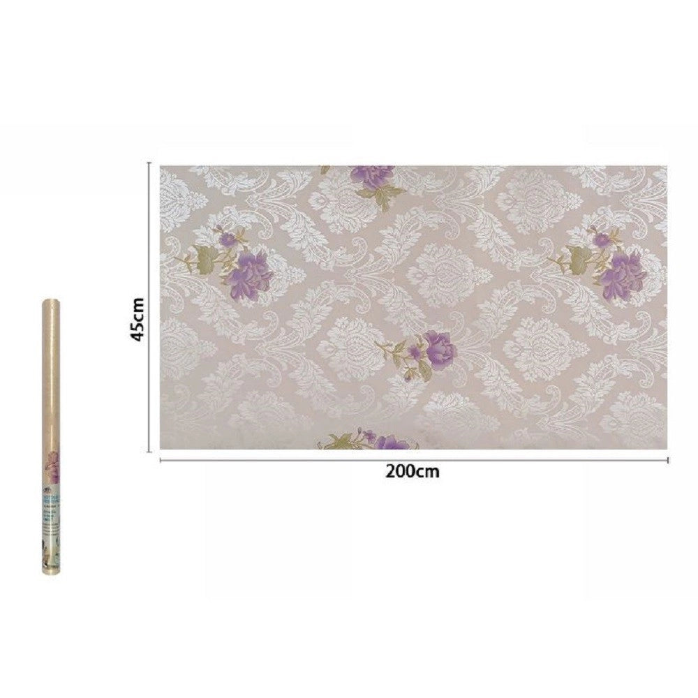 Trade Shop - Rotolo Pellicola Adesiva Pvc Damascato Con Fiori Viola 45cmx2mt Mobili 71219 Casa -