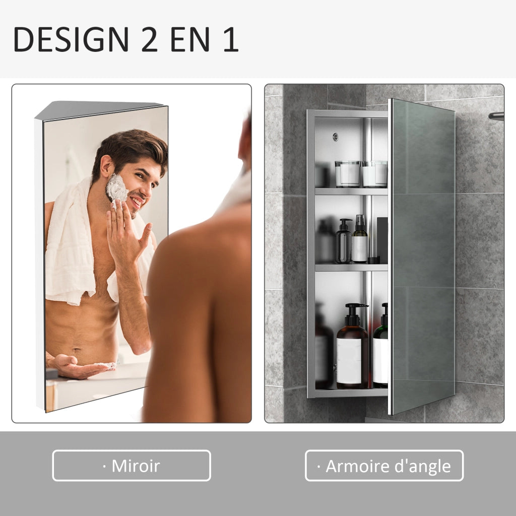 Armadietto Specchio da Bagno ¨C Xylo ¨C Angolare Murale Acciaio Inox 30x18x60 cm