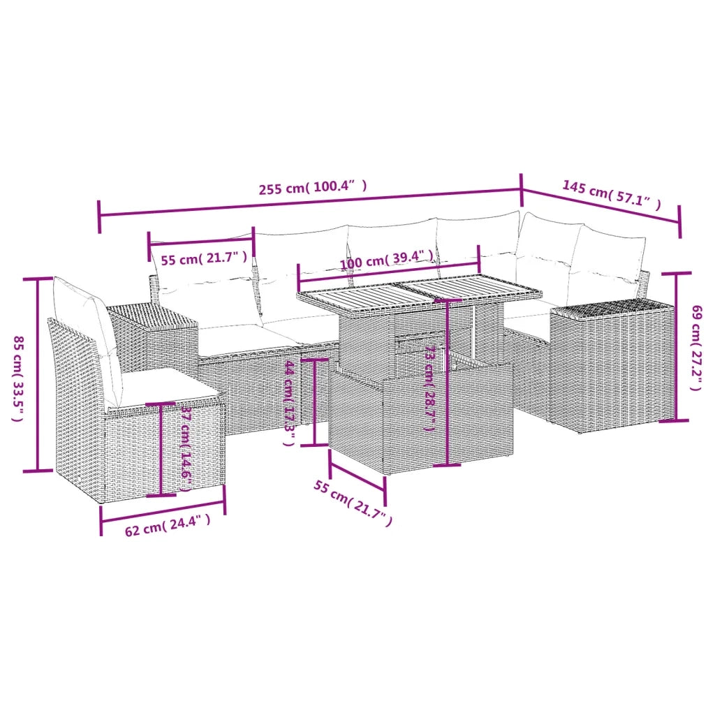 Set Divani da Giardino con Cuscini 7pz Nero Polyrattan 3272659