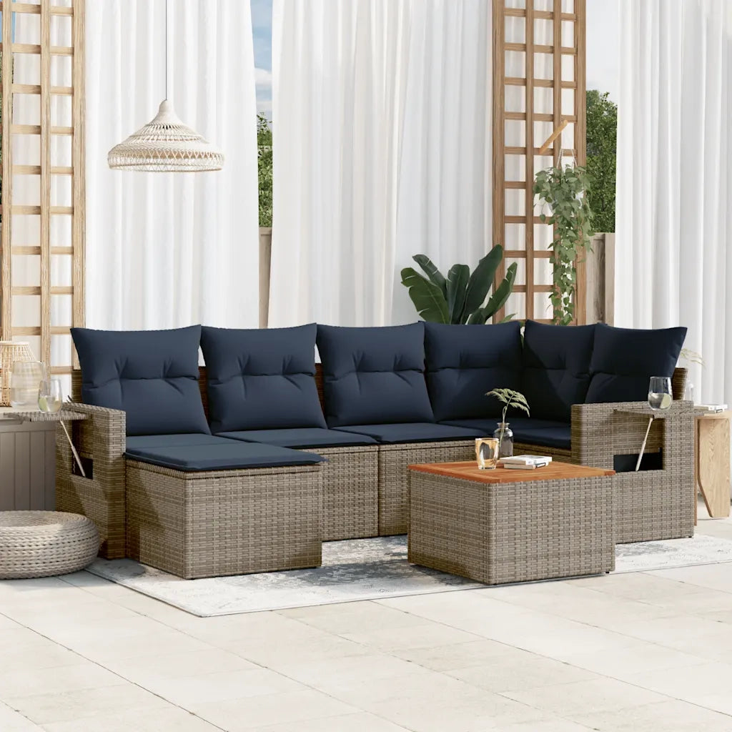 Set Divani da Giardino 7 pz con Cuscini Grigio in Polyrattan 3224668