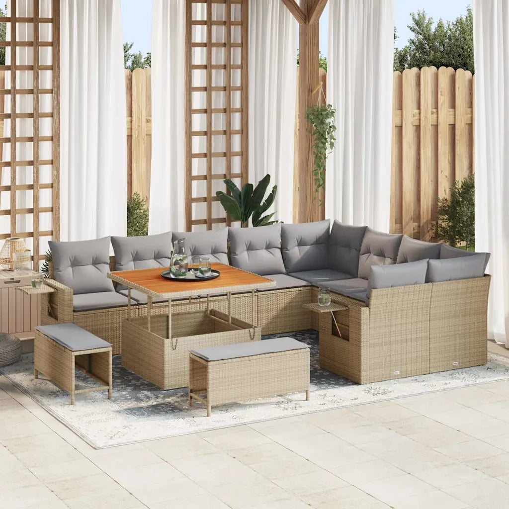 Set Divano da Giardino 12 pcs Beige e Grigio Chiaro polyrattan