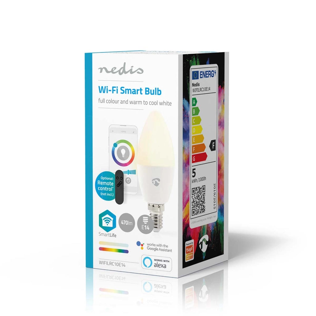 Collegare lampadina Wi-Fi LED RGB 4,9W 470lm E14 forma di candela di plastica Bianco Nedis