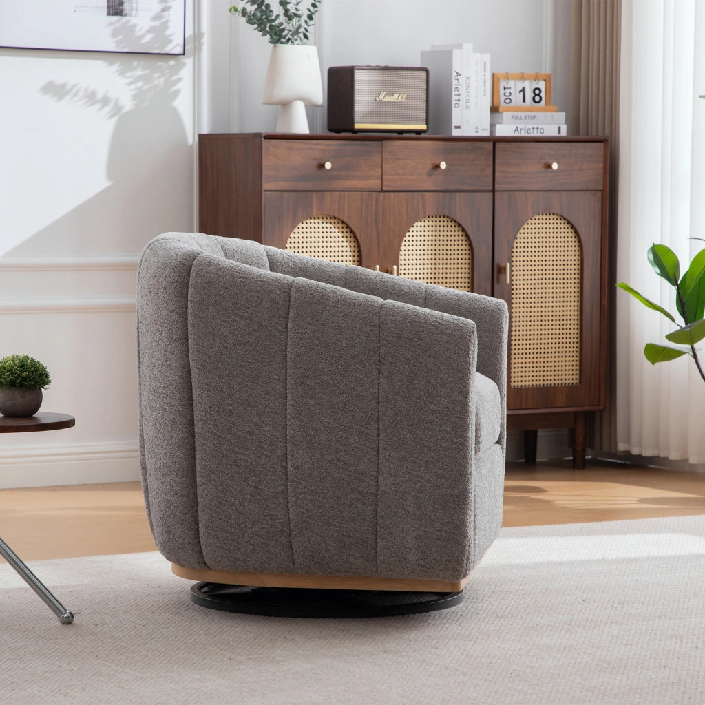 Poltrona Pouf Girevole in Tessuto Chenille ¨C MINIMAL ¨C Grigio, Gambe in Metallo