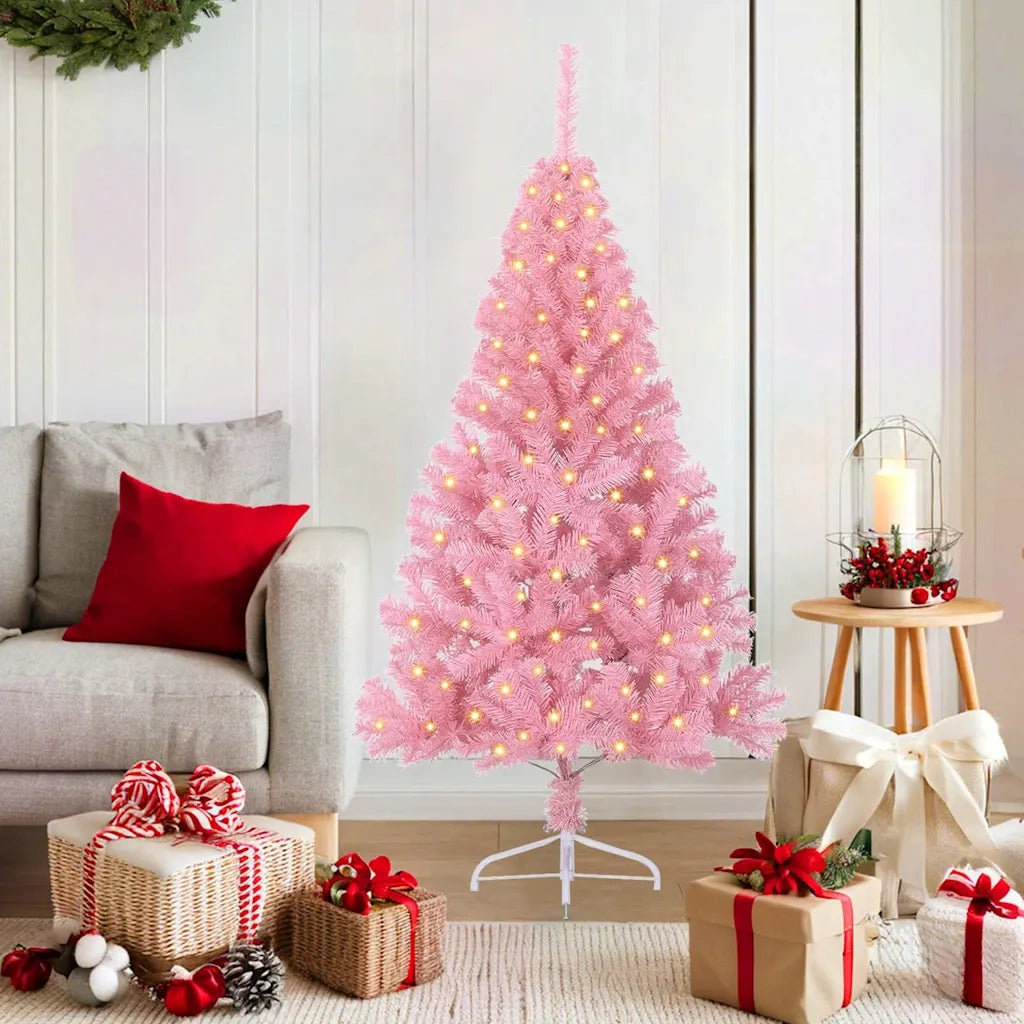 Albero di Natale | Decorazioni natalizie artificiale con luci integrate Rosa 150 cm PVC