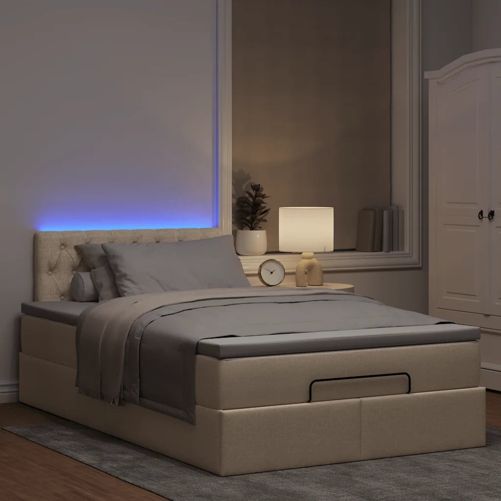 Pouf Letto con Materasso e LED Crema 120x190cm in Tessuto 3312379