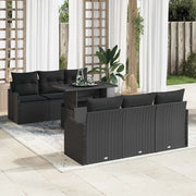 Set Divano da Giardino con cuscino 7 pcs Nero Poly Rattan