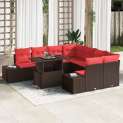 Set Divano da Giardino 9 pcs Marrone e Rosso polyrattan 3349160