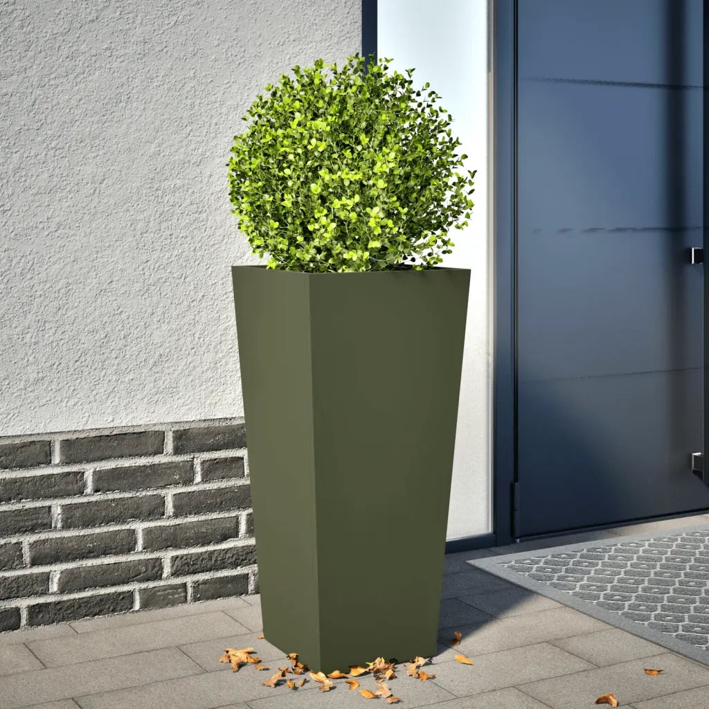 Fioriera da Giardino-Vaso da Esterno-Contenitore per Piante Verde Oliva 35x35x75 cm in Acciaio