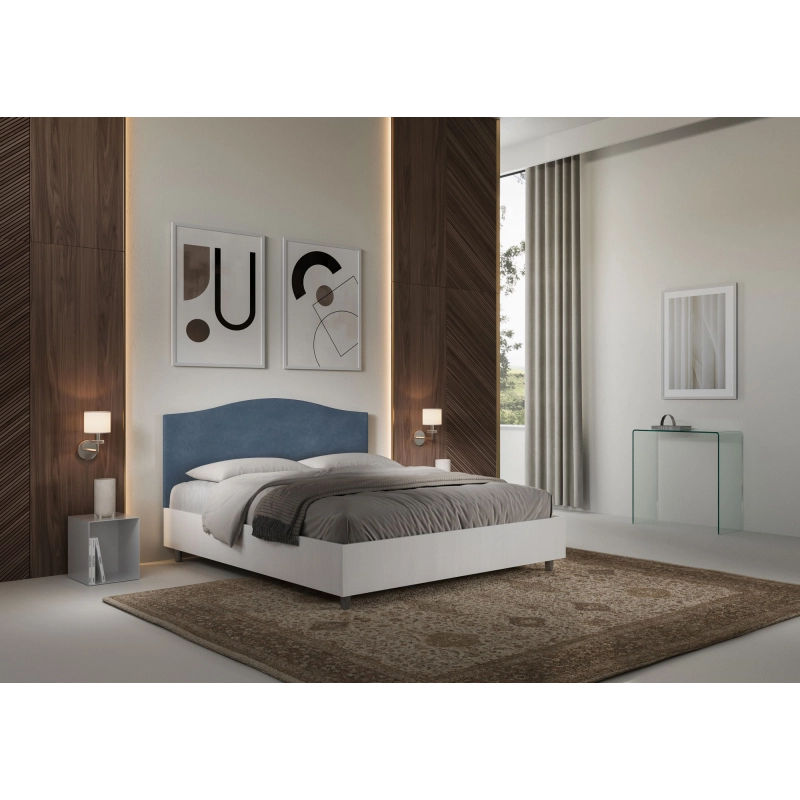 Letto Matrimoniale 160x190 cm struttura bianco frassino testata Grace - Con rete,Microfibra,Blu