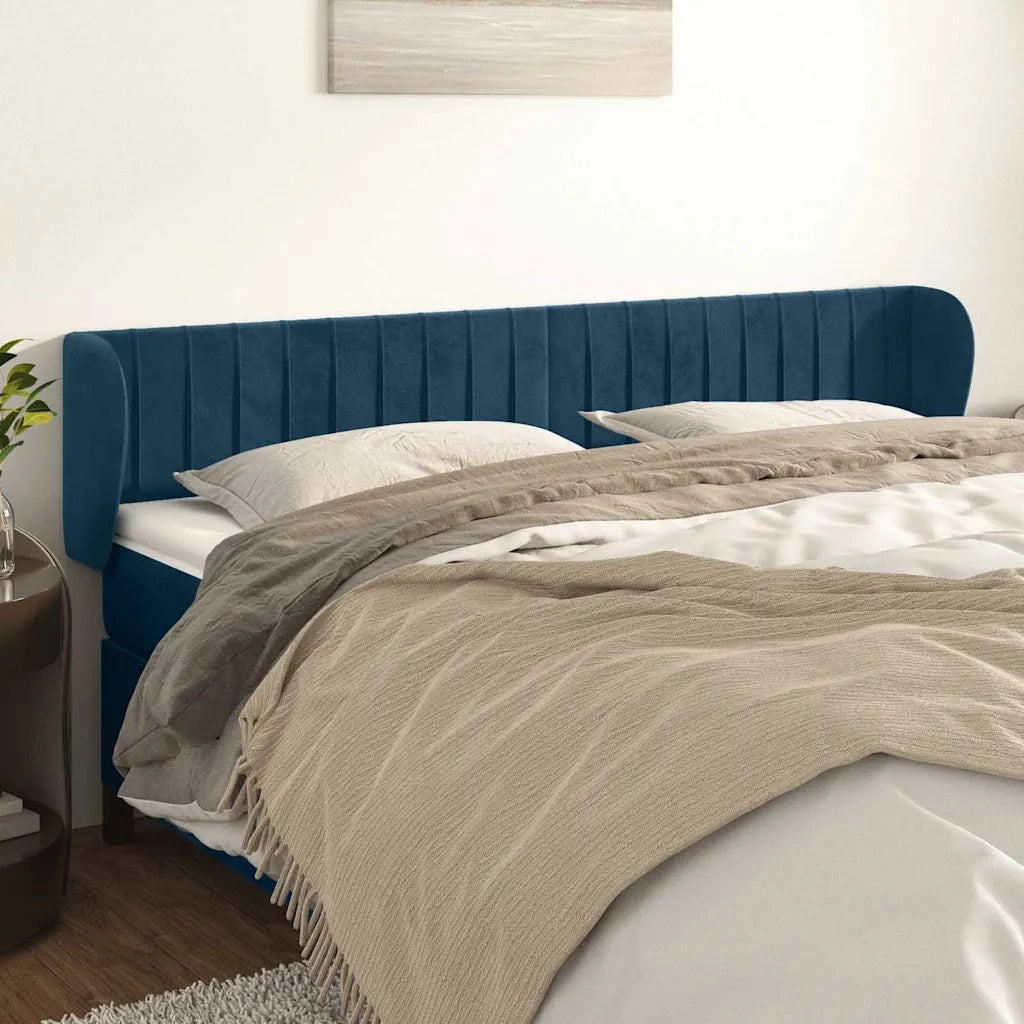 Testiera | Testata ad Orecchio Blu Scuro 163x23x78/88 cm in Velluto