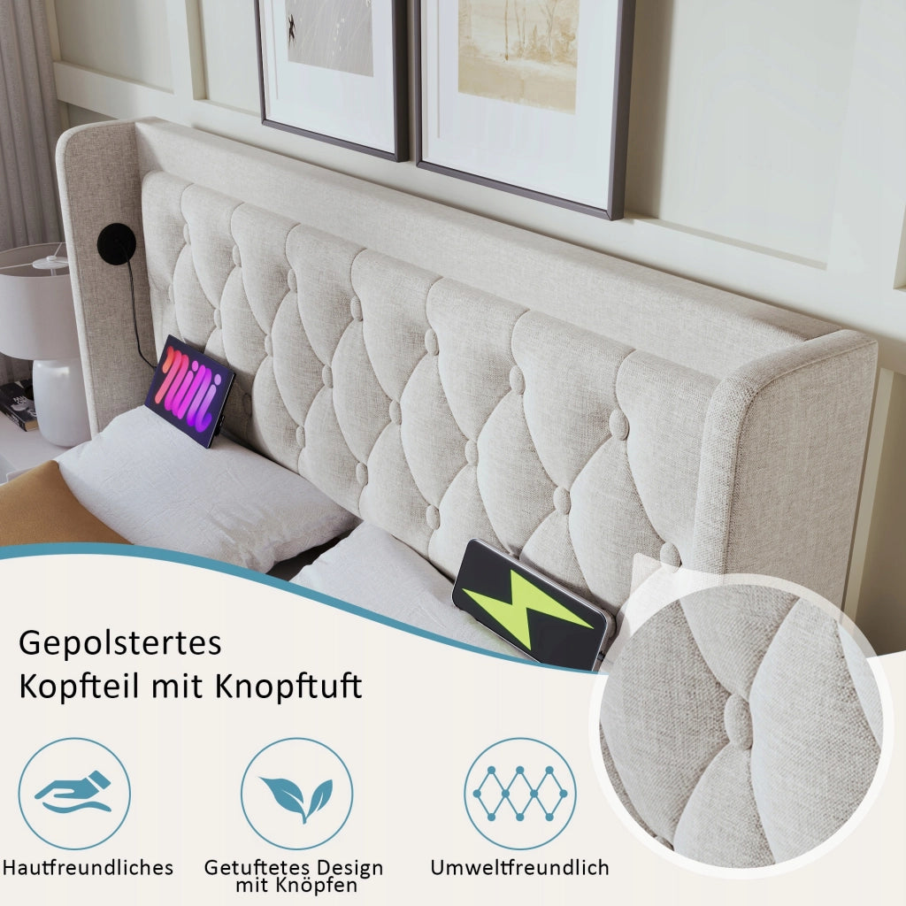 Letto matrimoniale 160x200 - Xylo - USB-C LED 3 lati beige