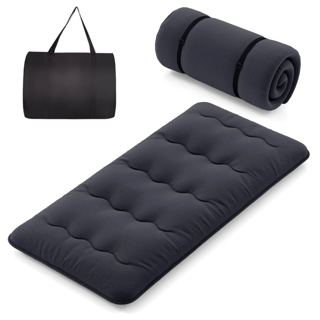 Materasso futon portatile con copertura lavabile sacca da trasporto, Tappeto arrotolabile per pavimento 90cm Nero