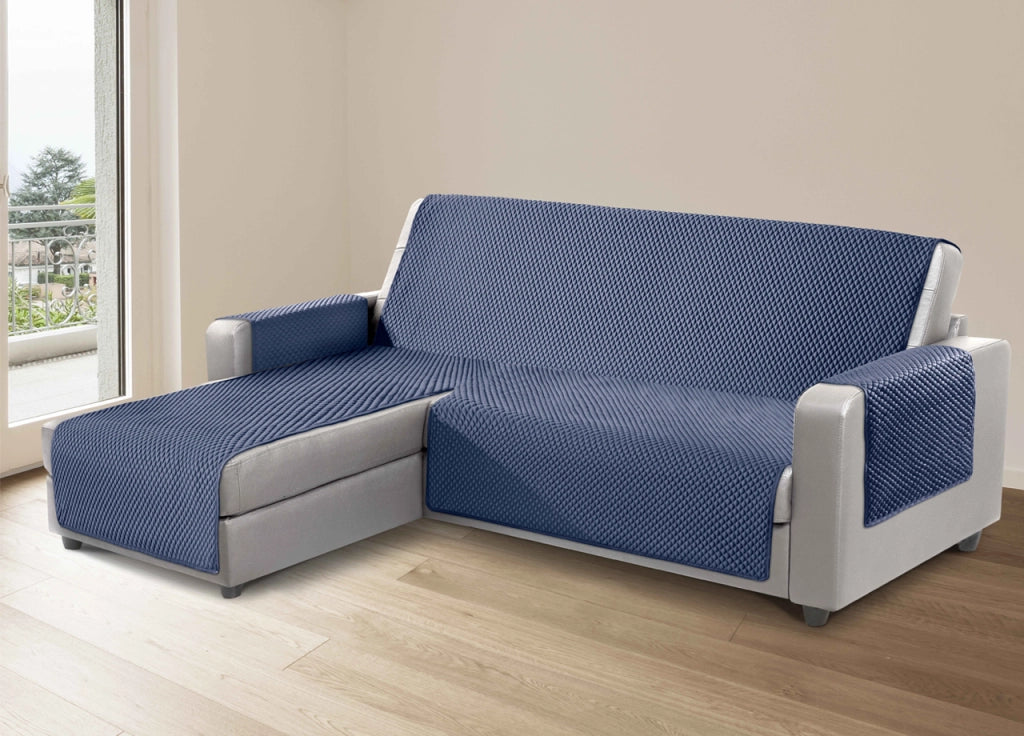 Copridivano Per Divani Con Penisola Lato Destro Modello Sphere Blu - 190 cm - Blu