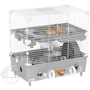 Gabbia per criceti a 2 piani con ruota e vasca sabbia ¨C Xylo ¨C 44,5x28x44 cm grigio