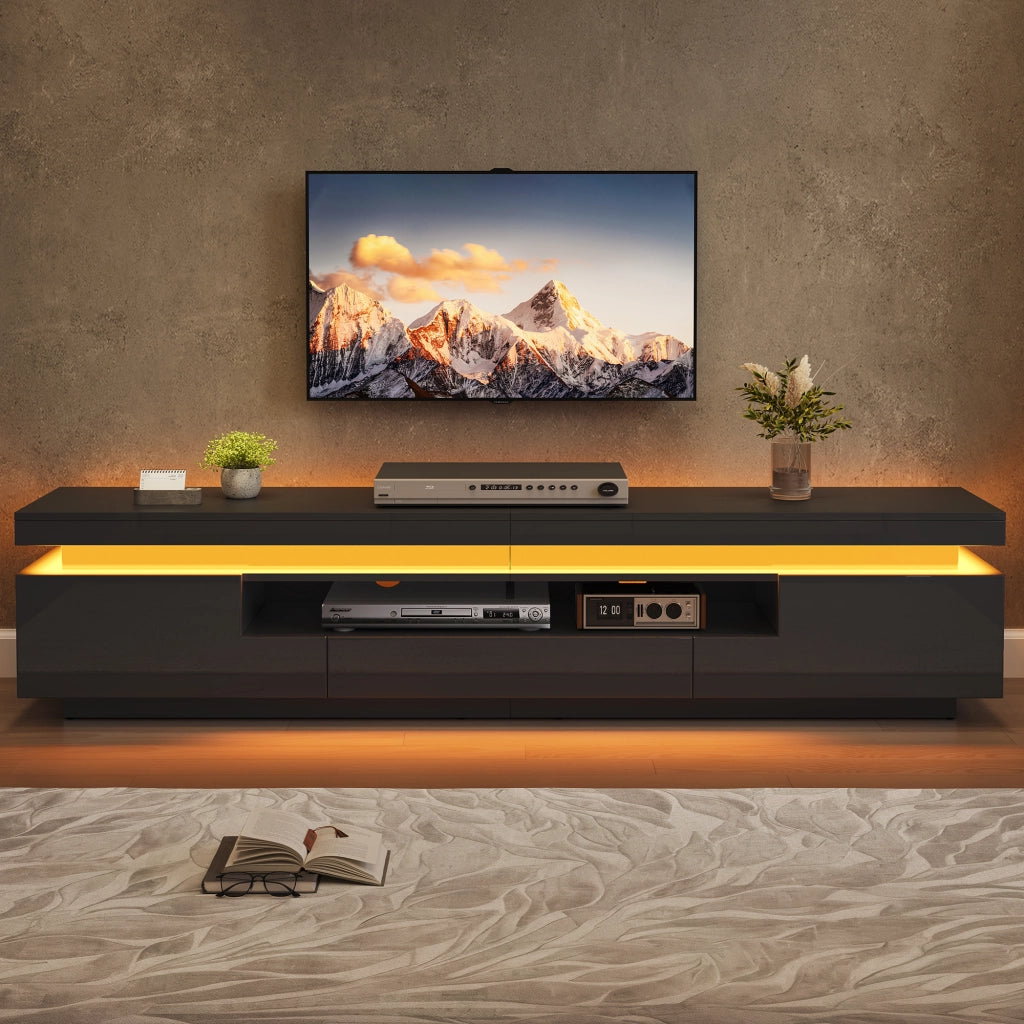Cassettiera TV nera in truciolato; 175 cm