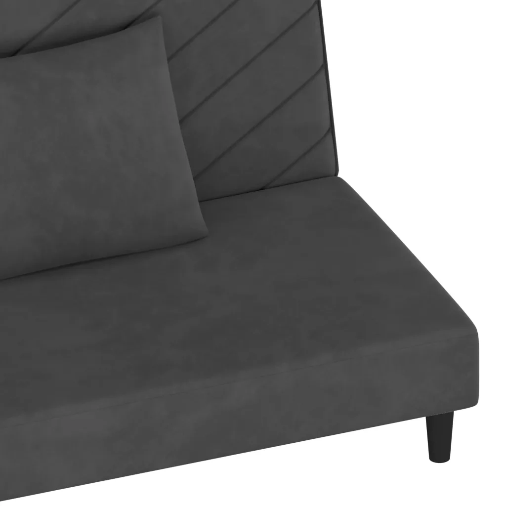 Divano Letto a 2 Posti con 2 Cuscini Grigio Scuro in Velluto 375911