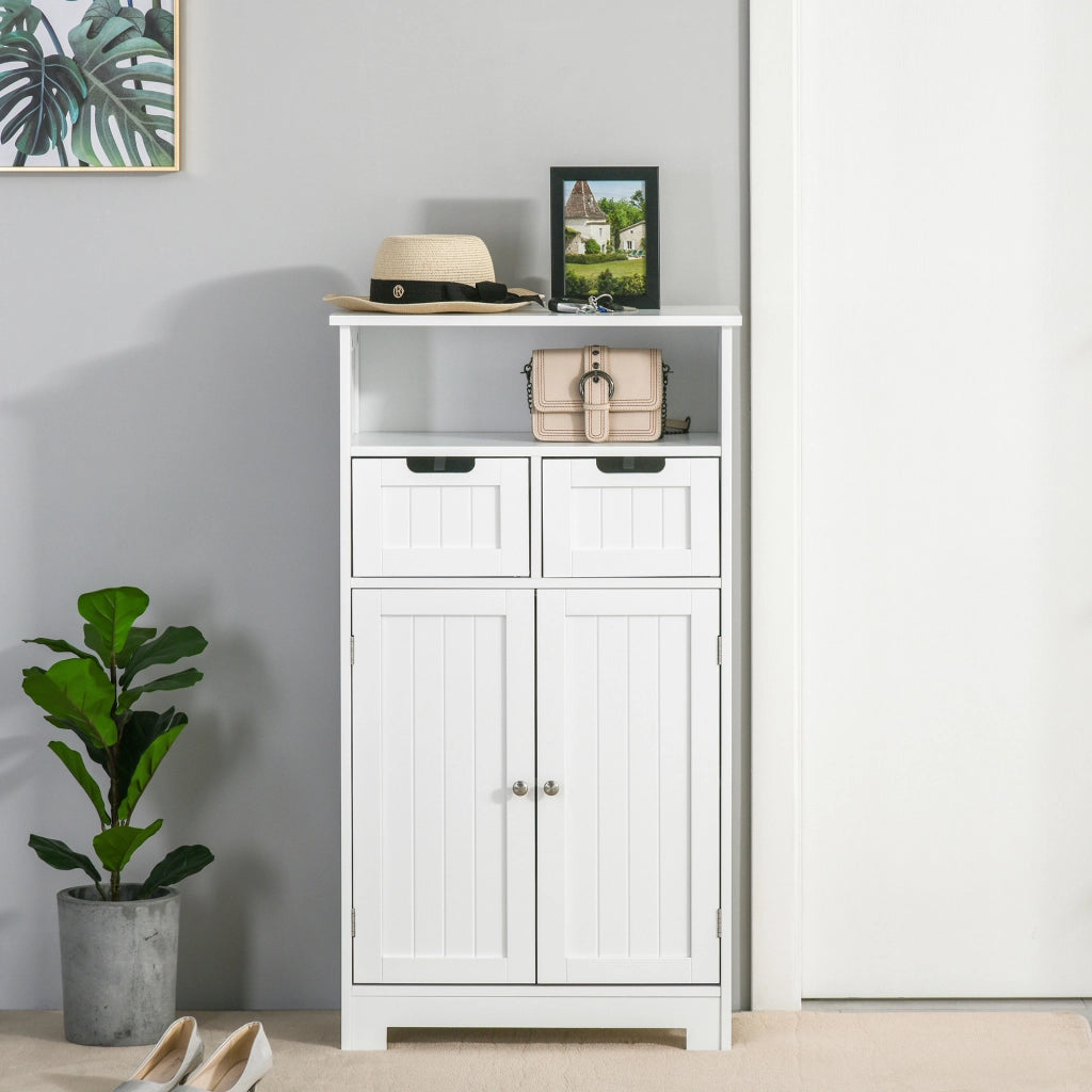 Mobile Bagno Multiuso Salvaspazio, Armadietto da Bagno con Armadietto 2 Ante, Mensola e 2 Cassetti Regolabili, 60x30x108.8cm, Bianco