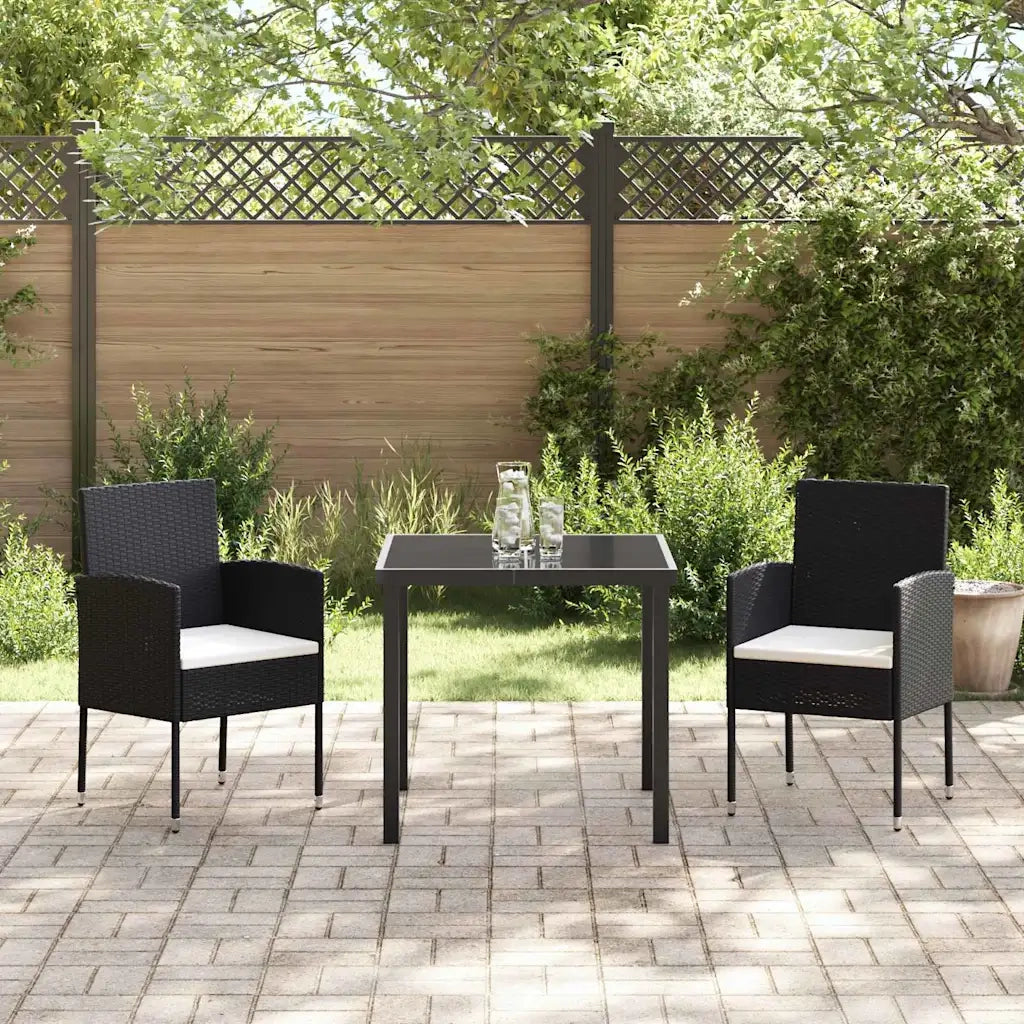 Set da Pranzo per Giardino con cuscino 3 pcs Nero polyrattan 3380050