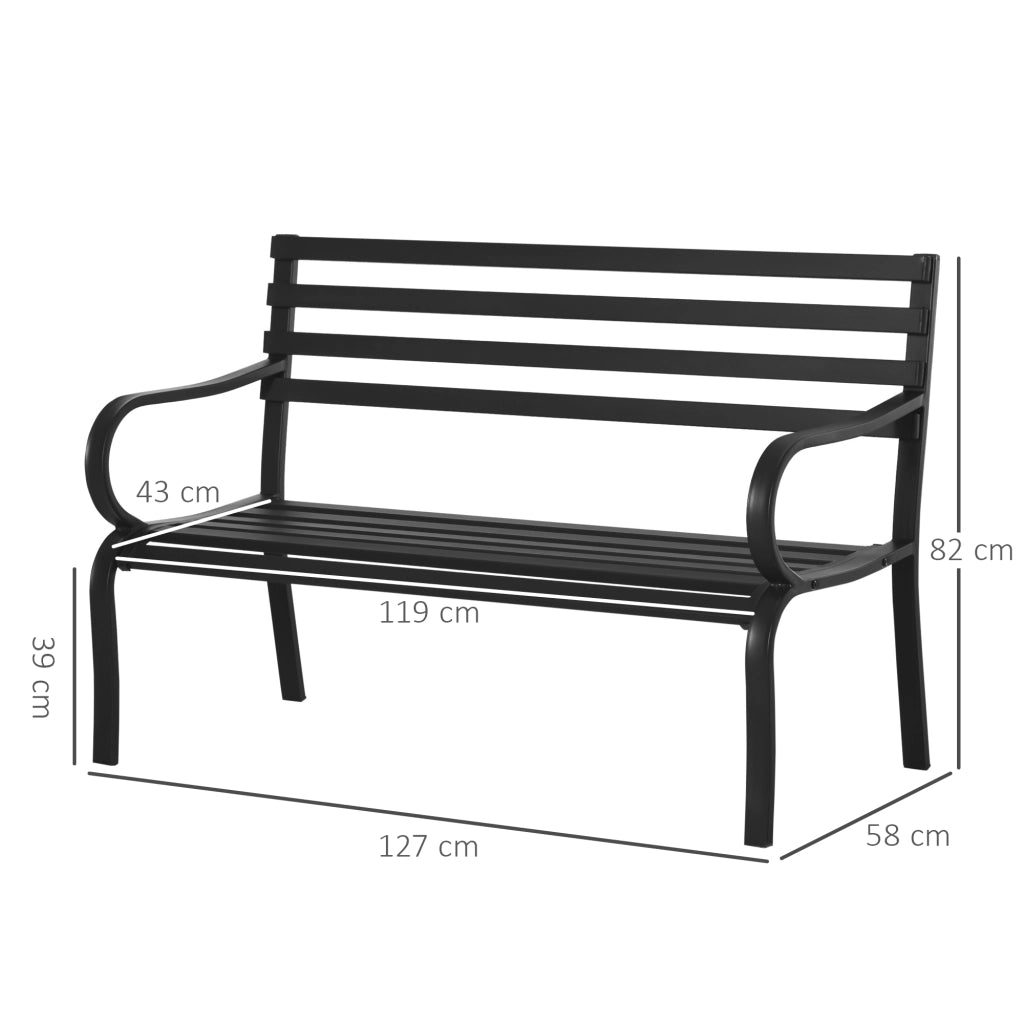 Panca da Giardino 2 Posti ¨C Xylo ¨C Metallo Nero 127x58x82 cm