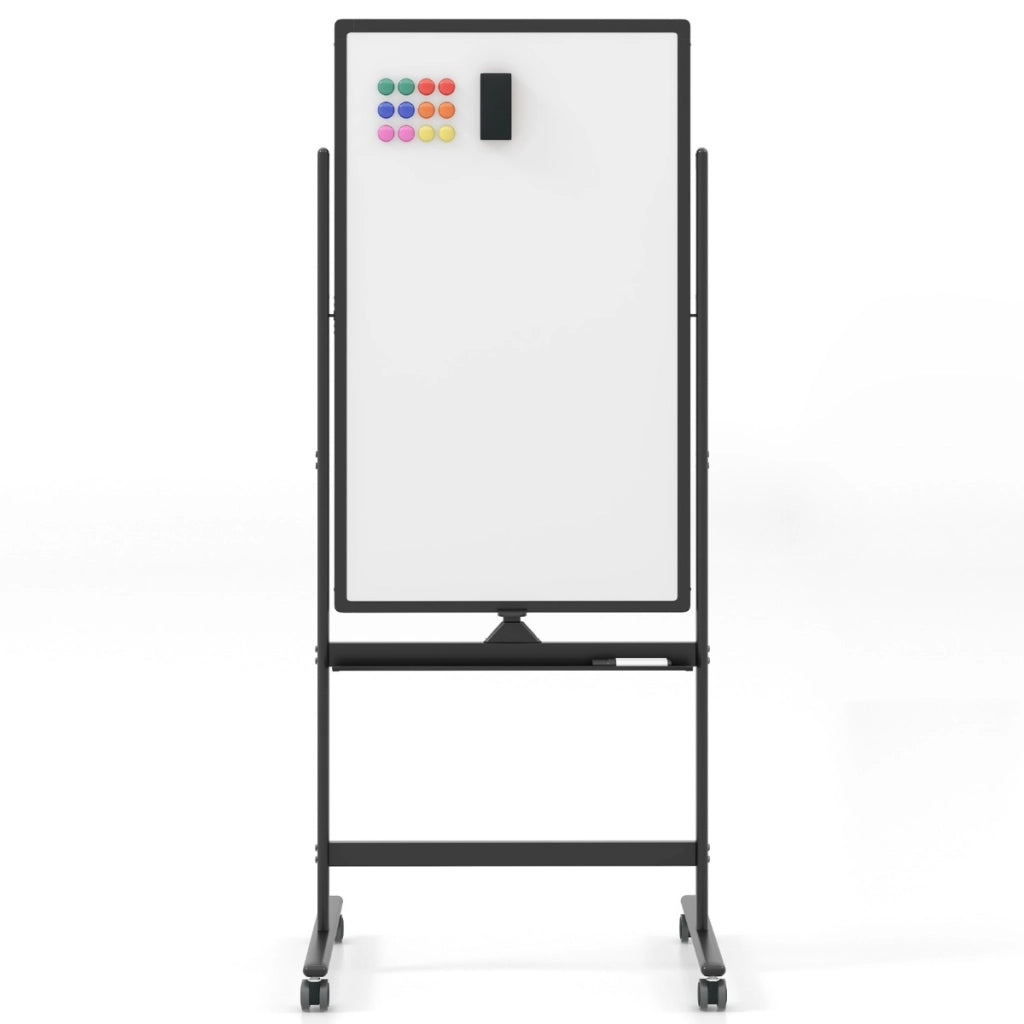 Lavagna bianca regolabile in 2 altezze con ruote pennarelli cancellino magneti, Lavagna a secco reversibile 183,5cm Nero-Lavagne