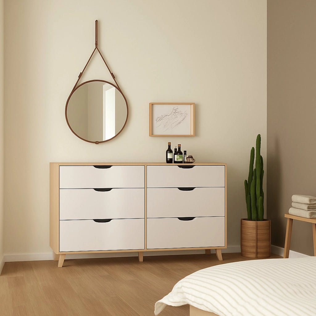 Credenza Chito, Buffet da soggiorno, Madia da salotto, Dispensa da cucina, 156x40 h92 cm, Rovere e Bianco