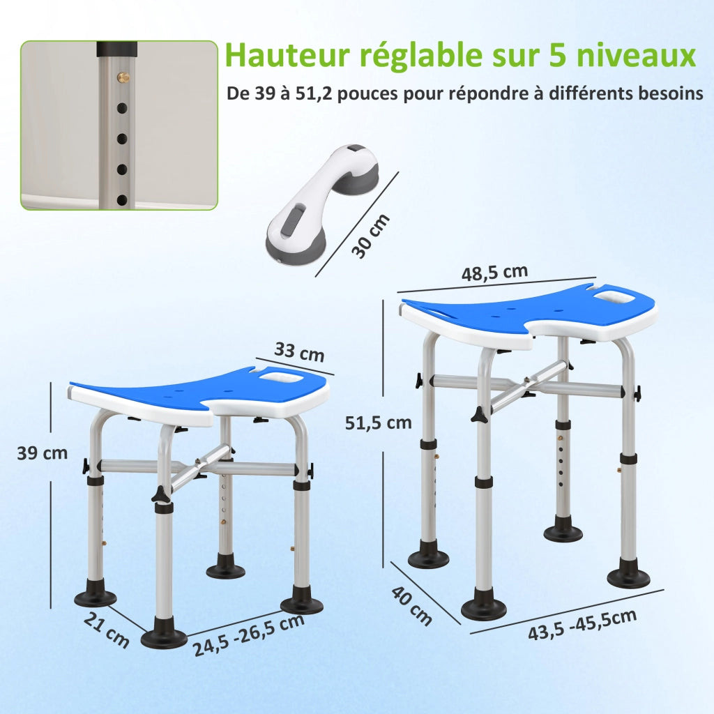 Sgabello da doccia regolabile ¨C Xylo ¨C Altezza 39-51,5 cm con ventose blu scuro